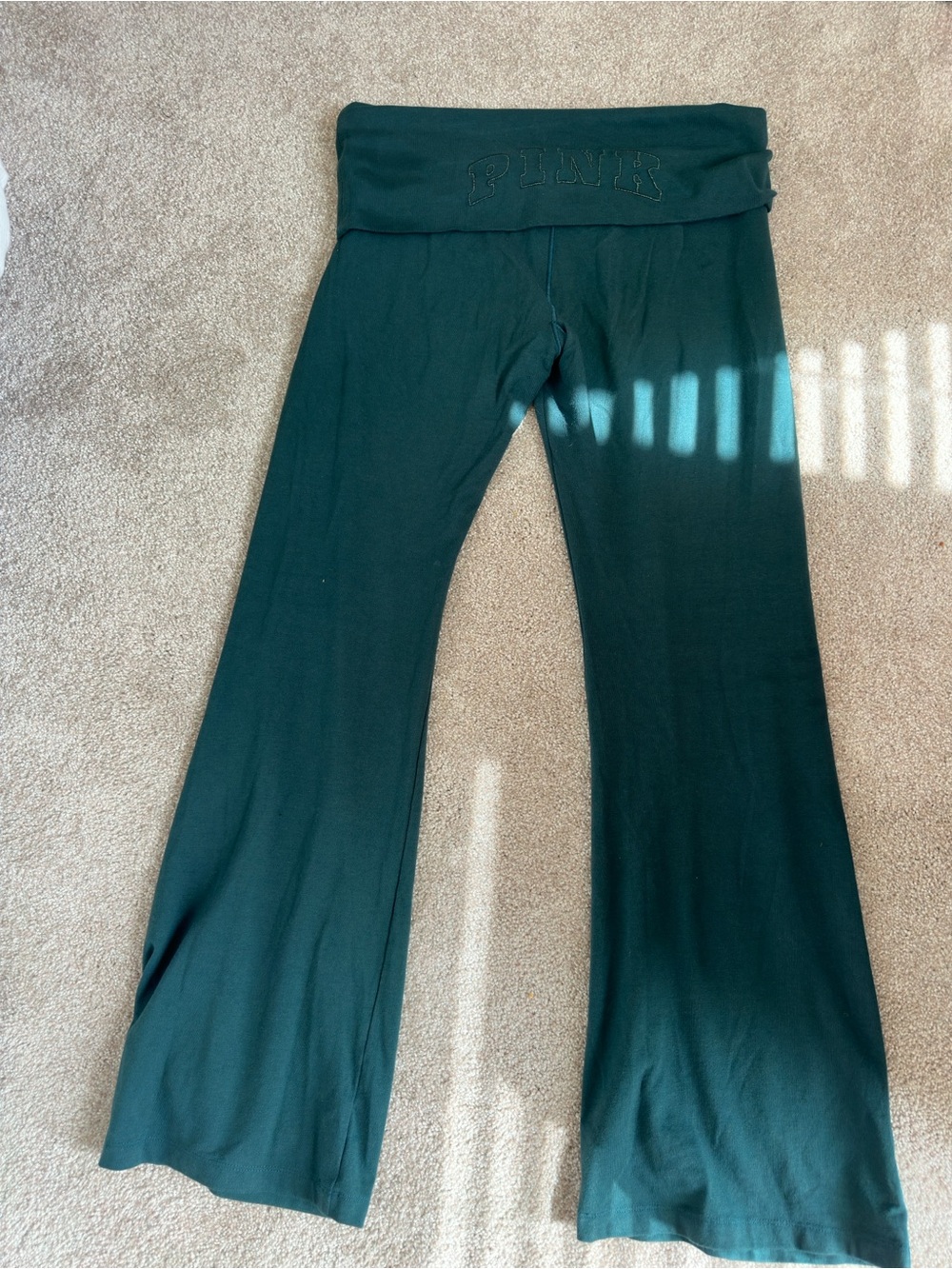 PINK Victoria's Secret Fold-Over Waist Yoga Pants - Teal Green